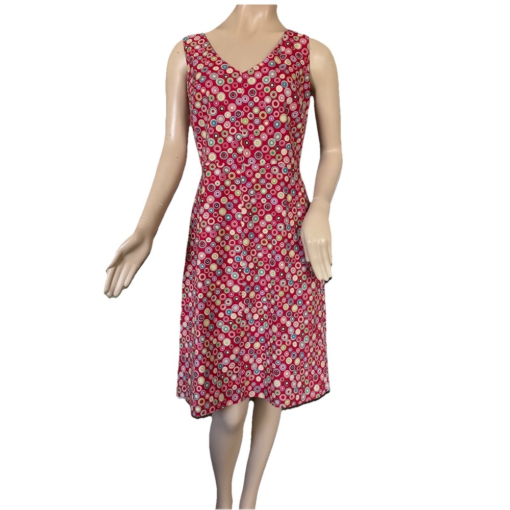 Vintage Robbie Bee Circles Dress Sz 6 Red V-Neck Sleeveless 60s Retro Mod Pin Up
